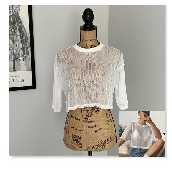 Fashion Nova See Right Through Me Fishnet Top in White Sz XL NWT - Picture 1 of 9